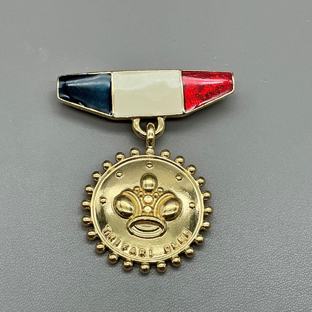 Trifari Brooch Vintage Trifari Club Medal Red White Blue Enamel Gold Tone 3"